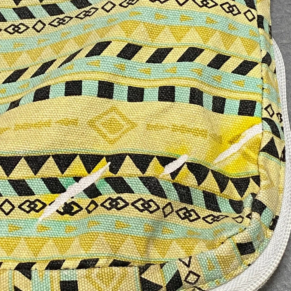 KAVU Keeper Crossbody Bag Yellow Turquoise Geometric Tribal Canvas Rope Strap‎